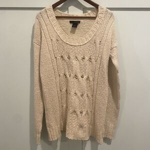 Calvin‎ Klein Sweater Women M Cream Fisherman Cable Oversized Scoop Neck Chunky